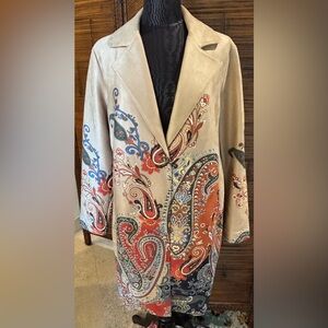 Beautiful long faux suede paisley print coat